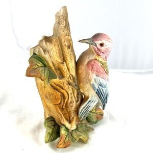 Vintage Porcelain Bird Figurine: Climbing Tree with Ivy, Pastel Colors (3324)